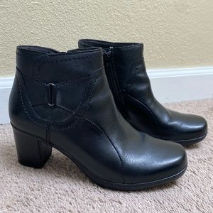 Clarks Ankle Booties Heel Black Leather Shoes Boots